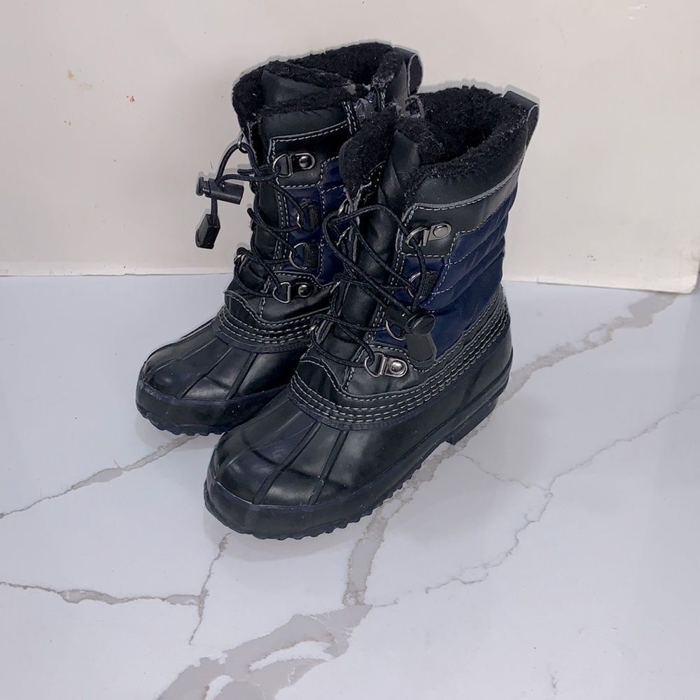Lands' End Kids Winter Insulated Navy Blue Snow Rain Boots Boys Girls Toddler 11